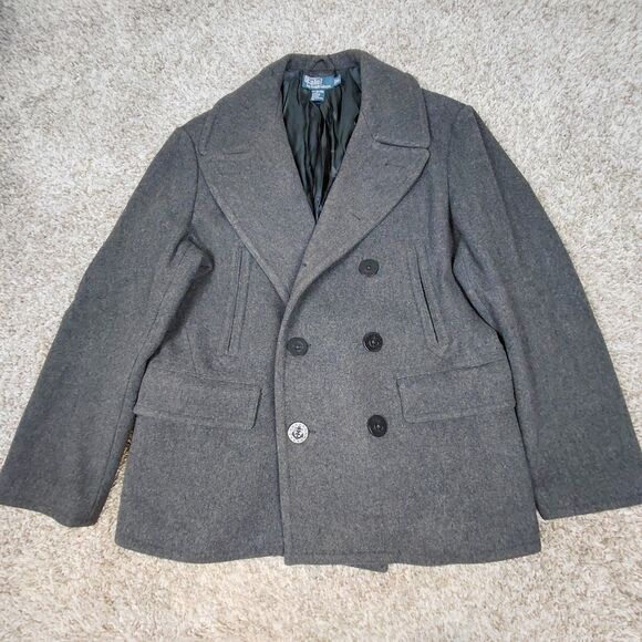 Polo by Ralph Lauren Other - Polo Ralph Lauren Double Breasted Peacoat Mens XL Grey Wool Navy Naval Anchor
